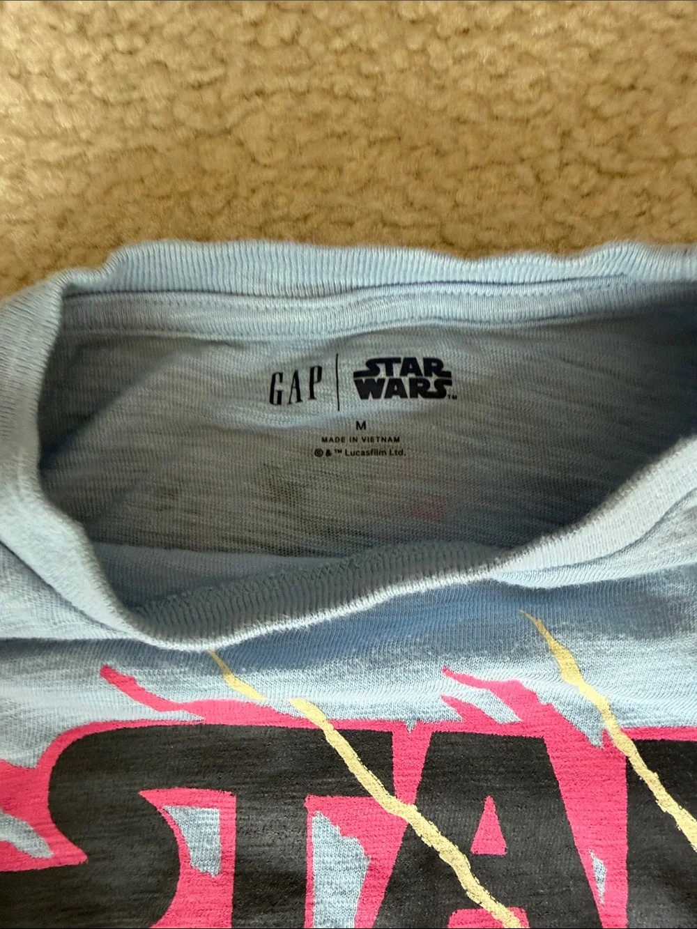 GAP Light Blue Kids Star Wars Tee with Black, Pink & Gold Graphics